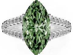 Fancy Green Marquise Cut Diamond Split Shank Pavé Engagement Ring Set in Platinum with Prong-Held Center Stone