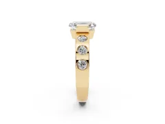 Emerald Cut Diamond Channel-Set Band Ring Set in Yellow gold with Bezel Prong Setting