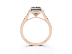 Fancy Black Princess Cut Diamond Halo Pavé Engagement Ring Set in Rose gold with Prong Setting