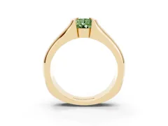 Fancy Green Pear Cut Diamond Bezel Solitaire Ring Set in Yellow gold with Wide Band