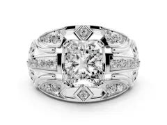 Radiant Cut Diamond Art Deco Ring Set in Platinum with Pavé Split Shank