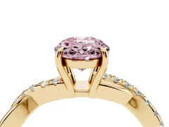 Fancy Pink Oval Cut Diamond Twisted Pavé Band Ring Set in Yellow gold with Prong Setting