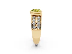 Fancy Yellow Heart Cut Diamond Wide Channel Set Band Ring Set in Yellow gold with Bezel Setting