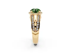Fancy Green Round Cut Diamond Halo Ring Set in Yellow gold with Double Pavé Split Shank