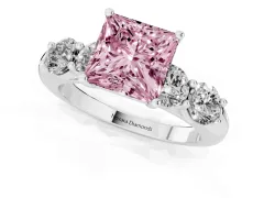 Fancy Pink Princess Cut Diamond Five-Stone Prong Set Ring Set in Platinum with Classic Band