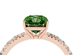 Fancy Green Radiant Cut Diamond Pavé Solitaire Engagement Ring Set in Rose gold with Prong Setting
