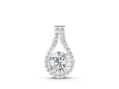 Round Halo Pendant Set in White gold with Prong-Set Diamond Center