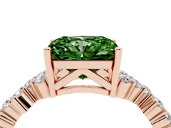 Fancy Green Radiant Cut Diamond Ring Set in Rose gold with Scattered Round Accents