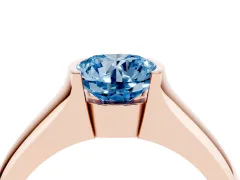 Fancy Blue Round Cut Diamond Bezel Solitaire Ring Set in Rose gold with Wide Band