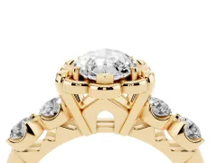 Marquise Cut Diamond Floral Halo Ring Set in Yellow gold with Shared Prong Band