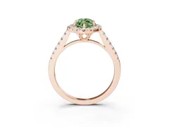 Fancy Green Marquise Cut Diamond Pavé Halo Engagement Ring Set in Rose gold with Pavé Band and Prong Setting