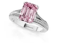 Fancy Pink Emerald Cut Diamond Split Shank Pavé Engagement Ring Set in Silver with Prong-Set Center Stone