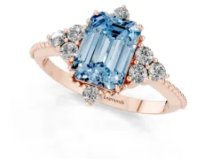 Fancy Blue Emerald Cut Diamond Cluster Ring Set in Rose gold with Beaded Band