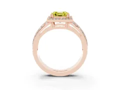 Fancy Yellow Asscher Cut Diamond Halo Ring Set in Rose gold with Double Pavé Split Shank