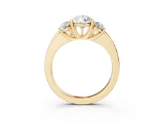 Pear Cut Diamond Three-Stone Ring Set in Yellow gold with Bold Center and Classic Band