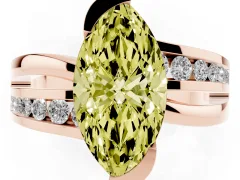 Fancy Yellow Marquise Cut Diamond Solitaire Ring Set in Rose gold with Channel Set Split Shank and Tension Prongs