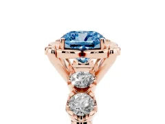 Fancy Blue Cushion Cut Diamond Floral Halo Ring Set in Rose gold with Shared Prong Band