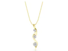 Three-Stone Round Diamond Swirl Pendant Set in Yellow gold with Prong Setting