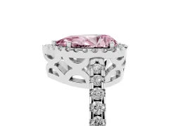 Fancy Pink Pear Cut Diamond Halo Ring Set in Silver with Pavé Shoulders and Halo-Framed Center
