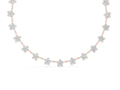 Round Diamond Floral Station Necklace Set in Rose gold with Accent Centers