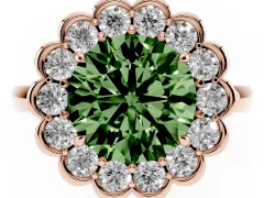Fancy Green Round Cut Diamond Halo Cluster Engagement Ring Set in Rose gold with Solitaire Band and Prong Setting