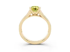 Fancy Yellow Emerald Cut Diamond Bezel-Set Solitaire Ring Set in Yellow gold with Channel-Set Band
