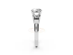 Round Cut Diamond Three-Stone Ring Set in White gold with Round Accent Stones and Plain Band