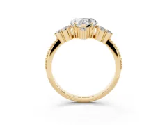 Heart Cut Diamond Cluster Ring Set in Yellow gold with Beaded Band