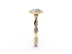 Round Cut Diamond Halo Twist Band Solitaire Ring Set in Yellow gold with Prong Setting