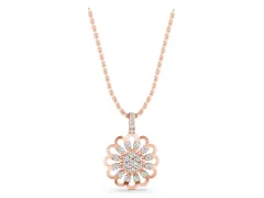 Round Diamond Floral Halo Pendant Set in Rose gold with Prong-Set Cluster