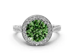 Fancy Green Round Cut Diamond Halo Engagement Ring Set in White gold with Accent Split Shank Band