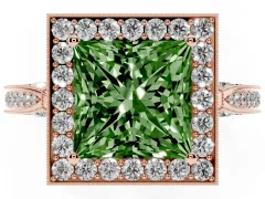 Fancy Green Princess Cut Diamond Halo Engagement Ring Set in Rose gold with Accent Split Shank Band