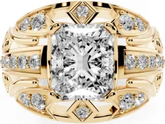 Radiant Cut Diamond Art Deco Ring Set in Yellow gold with Pavé Split Shank