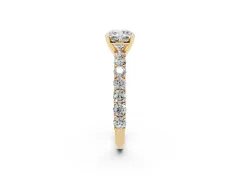 Cushion Cut Diamond Solitaire Ring Set in Yellow gold with Shared Prong Pavé Band
