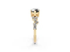 Fancy Black Marquise Cut Diamond Ring Set in Yellow gold with Scattered Round Accents