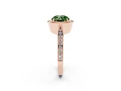 Fancy Green Round Cut Diamond Halo Engagement Ring Set in Rose gold with Accent Split Shank Band