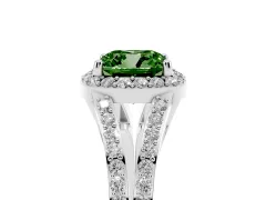 Fancy Green Cushion Cut Diamond Halo Split Shank Pavé Ring Set in Platinum with Prong Setting
