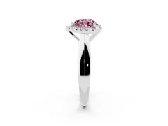 Fancy Pink Heart Cut Diamond Halo Solitaire Engagement Ring Set in White gold with Square Band and Prong Setting