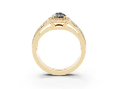 Fancy Black Pear Cut Diamond Halo Ring Set in Yellow gold with Double Pavé Split Shank