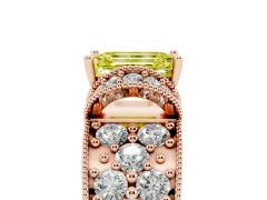 Fancy Yellow Emerald Cut Diamond Milgrain Halo Pavé Engagement Ring Set in Rose gold with Prong Setting