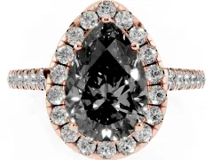 Fancy Black Pear Cut Diamond Halo Pavé Engagement Ring Set in Rose gold with Prong Setting