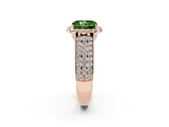 Fancy Green Radiant Cut Diamond Halo Ring Set in Rose gold with Pavé Band and Raised Center Setting