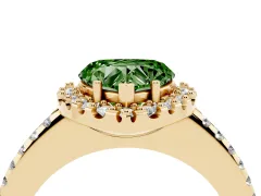 Fancy Green Heart Cut Diamond Pavé Halo Ring Set in Yellow gold with Prong Setting