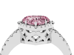 Fancy Pink Heart Cut Diamond Halo Ring Set in Silver with Pavé Shoulders and Halo-Framed Center