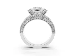 Emerald Cut Diamond Milgrain Halo Pavé Engagement Ring Set in Silver with Prong Setting