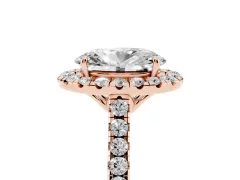 Oval Cut Diamond Pavé Halo Engagement Ring Set in Rose gold with Pavé Band and Prong Setting