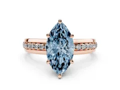Fancy Blue Marquise Cut Diamond Solitaire Ring Set in Rose gold with Channel Set Band and Prong Setting