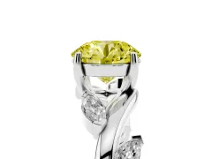 Fancy Yellow Round Cut Diamond Solitaire Ring Set in Silver with Twisted Marquise Accent Band