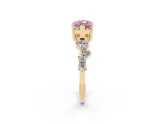 Fancy Pink Marquise Cut Diamond Ring Set in Yellow gold with Scattered Round Accents