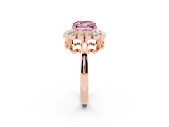 Fancy Pink Princess Cut Diamond Halo Cluster Engagement Ring Set in Rose gold with Solitaire Band and Prong Setting